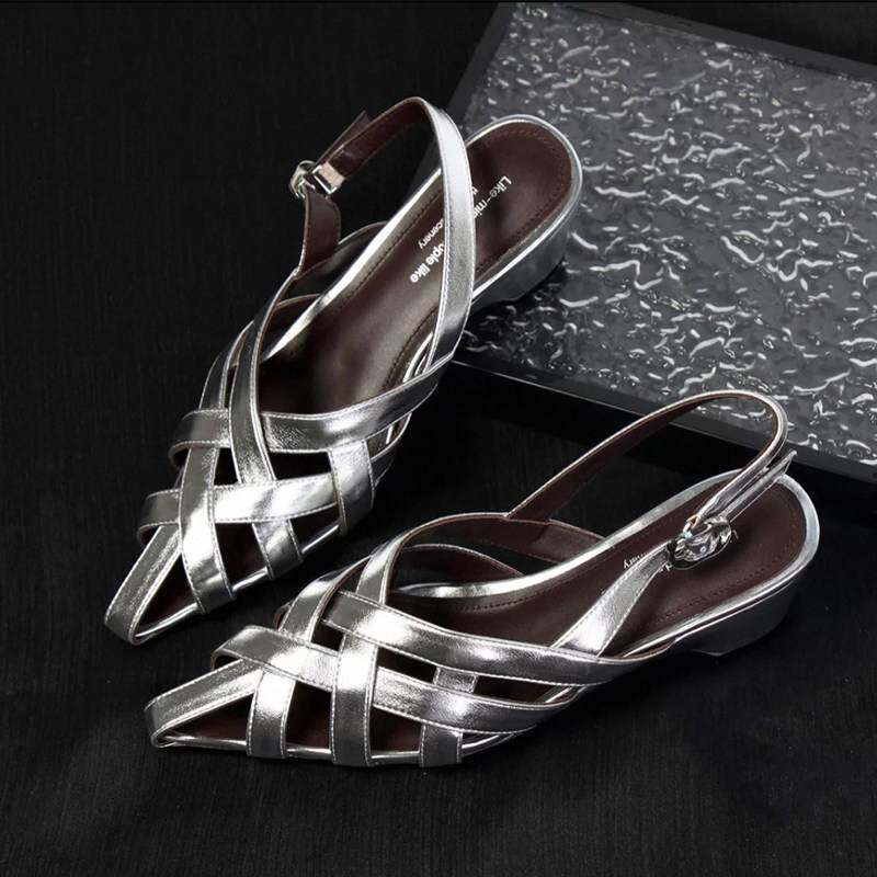 夏季红色包头凉鞋女款2026新款外穿配裙子高跟鞋编织银色尖头单鞋