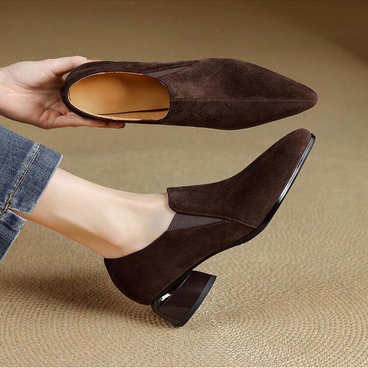 春季新款酒红色深口单鞋女真皮高跟皮鞋春款中跟尖头羊皮时尚女鞋