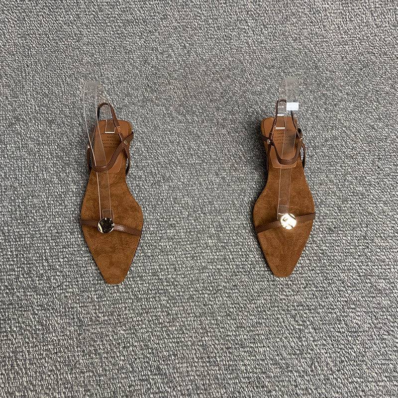露涵思 巨显瘦！小方头一字带细带组合夏季度假风小跟凉鞋女2.5cm
