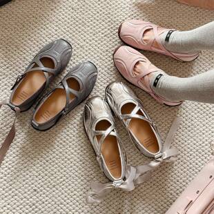 超好看丝带多穿玛丽珍鞋女2026春季真皮内增高平底百搭运动芭蕾鞋