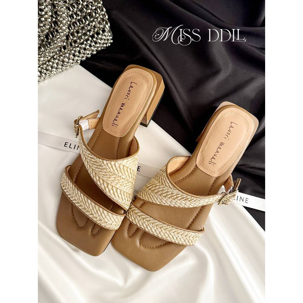 MISS DDLL半夏记忆~草编度假风拖鞋女外穿舒适平底百搭沙滩鞋凉鞋