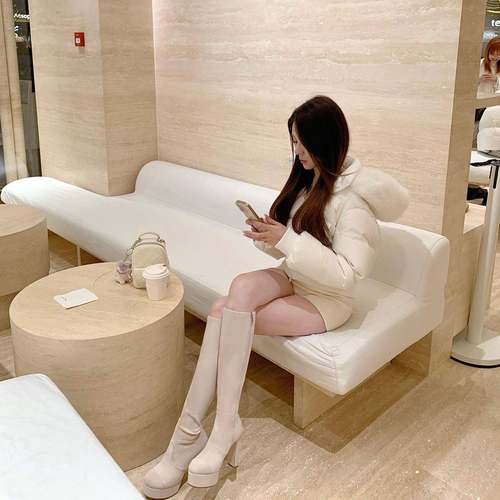 chercher新款恨天高小香风显瘦粗跟增高长筒弹力靴高跟骑士靴子女