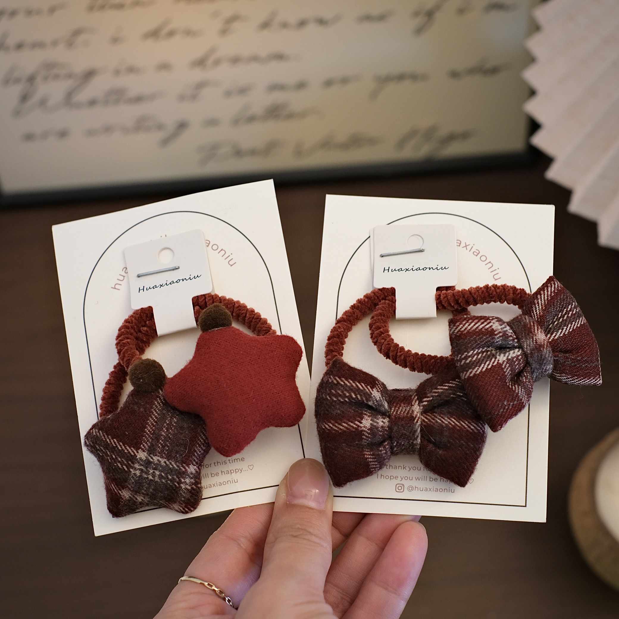 酒红学院风毛呢格子发圈双马尾头绳糖果创意皮筋新年发饰不伤发