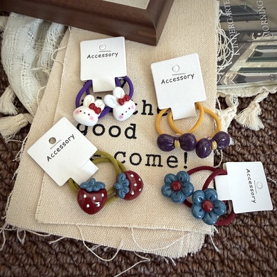 秋冬新款深彩色系树脂发圈女孩头绳扎辫子头绳兔子草莓兔子皮套