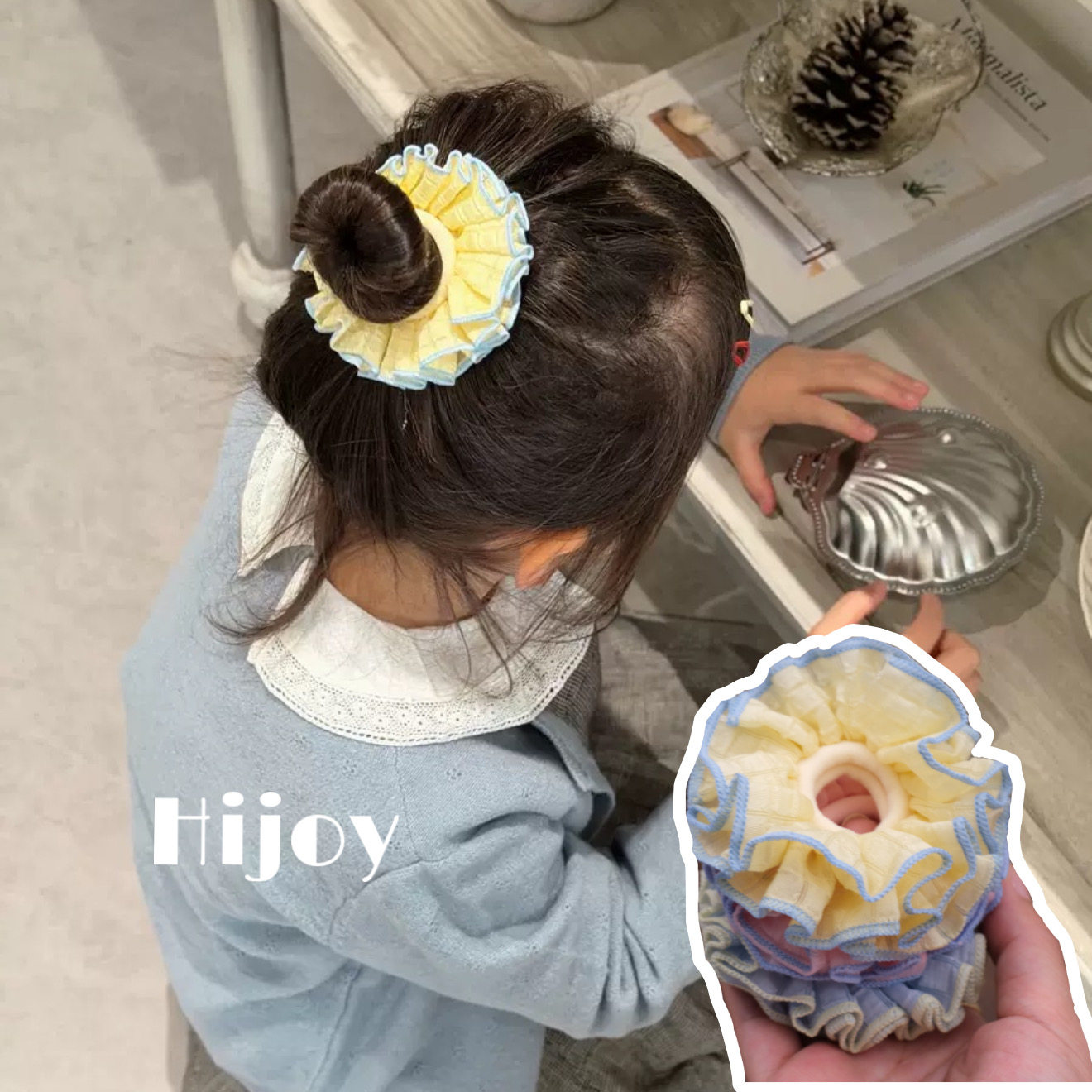 木耳边蕾丝发圈丸子头皮筋不伤发女童发饰花苞韩系新款立体