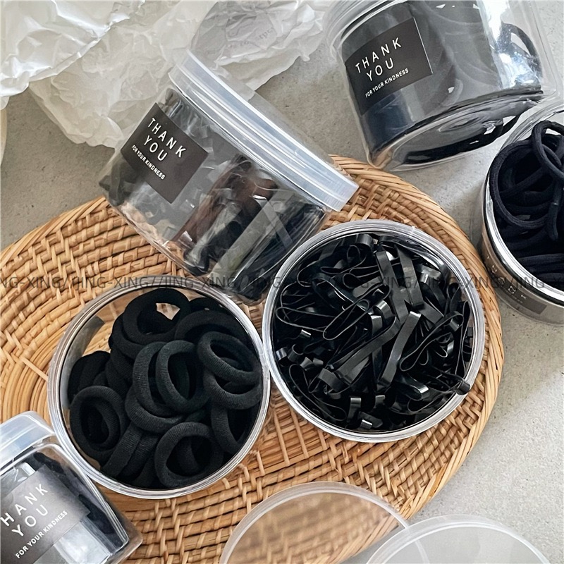 黑色基础皮筋盒装头绳儿童发饰一次性毛巾圈小发绳罐装日常