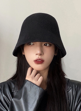 渔夫帽女韩国ins秋冬黑色显脸小水桶帽百搭遮脸盆帽羊毛针织帽子