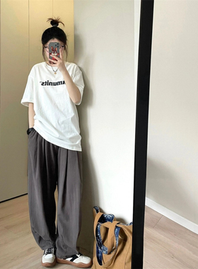 美式复古纯棉灰色工装裤男女春季新款日系中性风宽松直筒休闲长裤