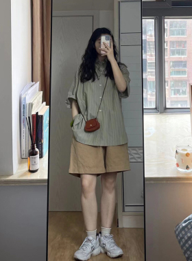 纯棉日系卡其色休闲工装短裤女夏季新款小个子宽松显瘦阔腿五分裤