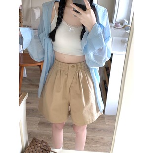 百搭休闲五分裤 纯棉短裤 高腰一粒扣宽松阔腿中裤 新款 潮 女2026夏季