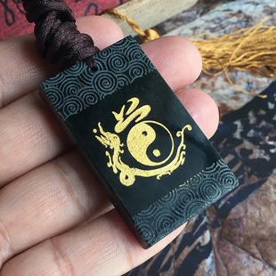 和田玉青玉八卦道法自然六甲神印双面牌道士民族风项坠吊坠佛本命