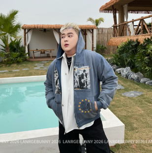 阿胖胖 大码美式复古休闲百搭潮流男女宽松休闲百搭潮流上衣外套