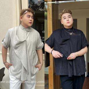 阿胖胖 高级感轻奢新中式衬衫男女大码短袖T恤韩版设计感个性衬衣