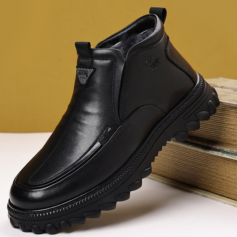 冬季新款真皮羊毛保暖棉鞋户外休闲皮毛一体爸爸棉鞋防滑厚底保暖