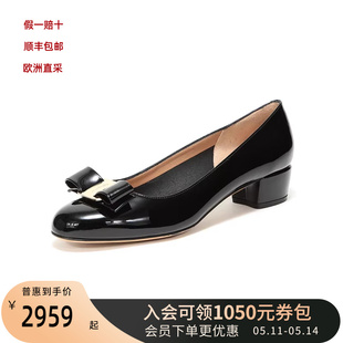 Ferragamo菲拉格慕女士VARA1系列蝴蝶结扣低粗中跟浅口单鞋 通勤款