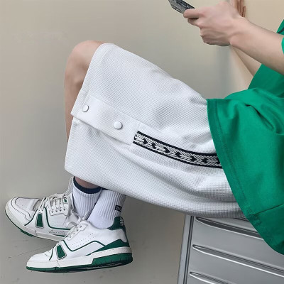美式排扣织带短裤男款加肥加大码300斤小众复古高级感重磅五分裤