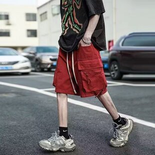 嘻哈休闲五分裤 美式 多口袋工装 男胖子加肥加大码 复古高街潮牌短裤