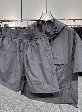 机能高街运动连帽套装男夏季冰丝速干短袖短裤特大码300斤两件套