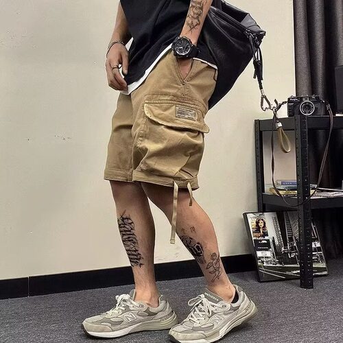 美式复古工装宽松五分短裤男