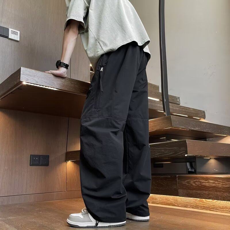 美式高街机能弯刀裤男大码加肥300斤宽松直筒阔腿休闲拉链工装裤