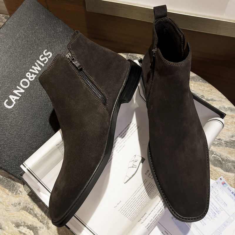 卡诺威士切尔西靴男真皮牛反绒