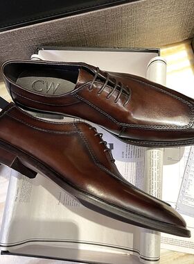 CW卡诺威士高端正装皮鞋男鞋牛津鞋英伦透气结婚新郎商务休闲擦色