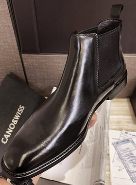 CW2026新款冬季切尔西靴男真皮短靴英伦风马丁靴厚底黑复古百搭