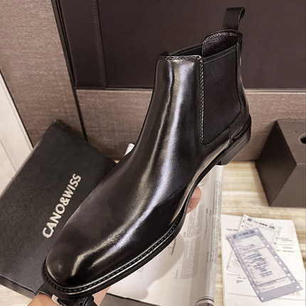 CW2026新款冬季切尔西靴男真皮短靴英伦风马丁靴厚底黑复古百搭