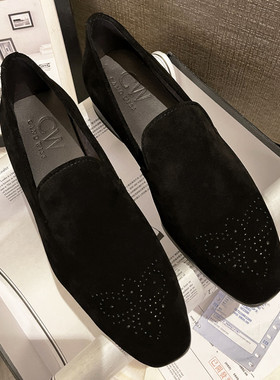 CW2026春季新款乐福鞋男真皮鞋英伦厚底一脚蹬吸烟鞋懒人休闲雕花