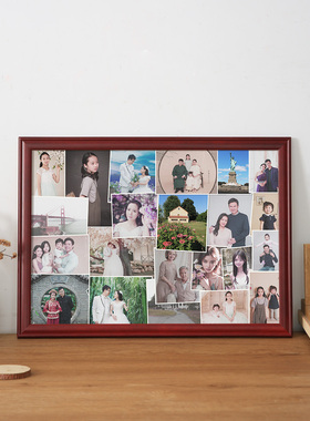 家用木头老照片相框空框大80年代可以放多张照片的怀旧挂墙展示架