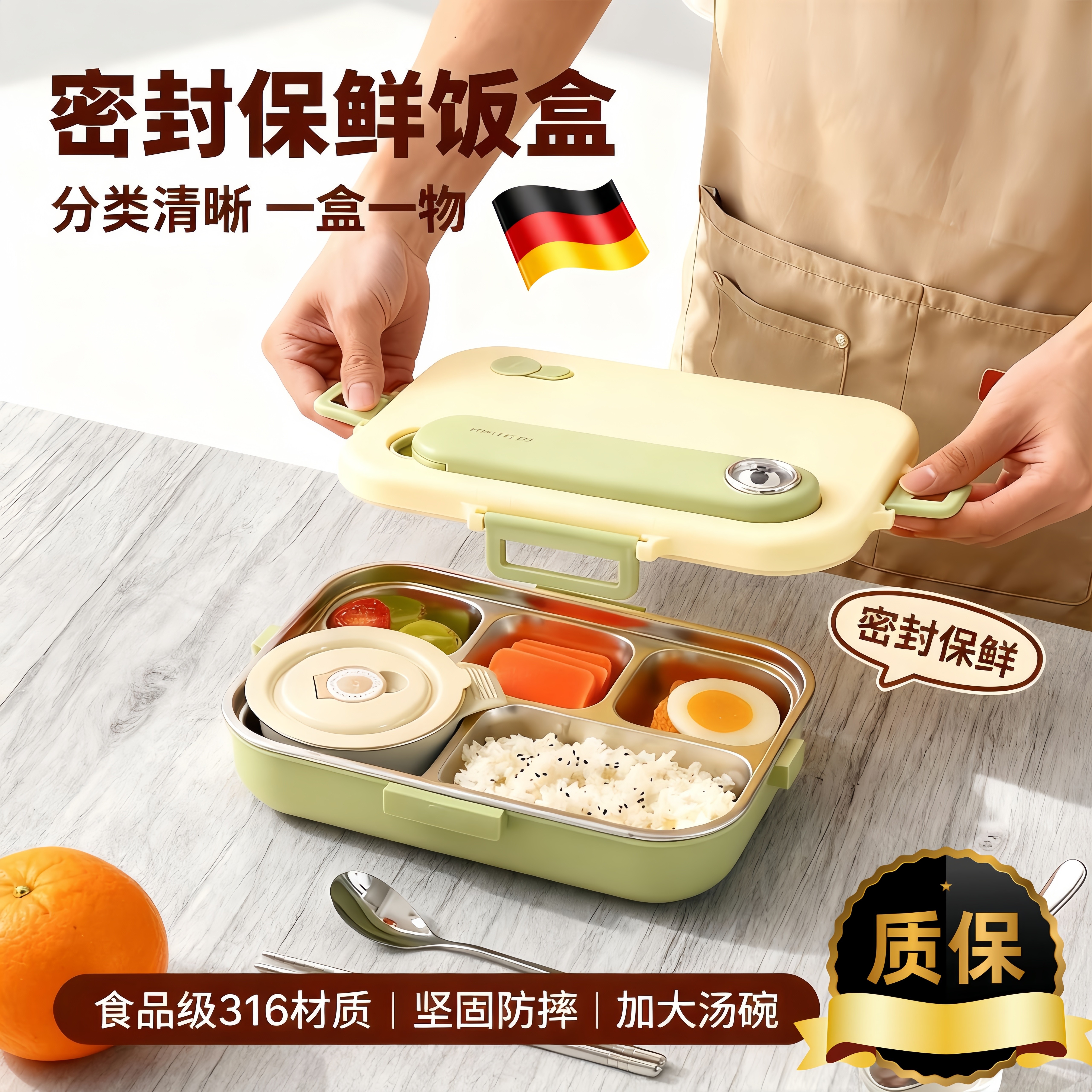 德国316不锈钢保温分格饭盒