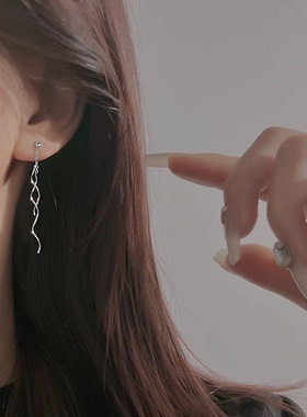 波浪线条耳环女简约复古长款