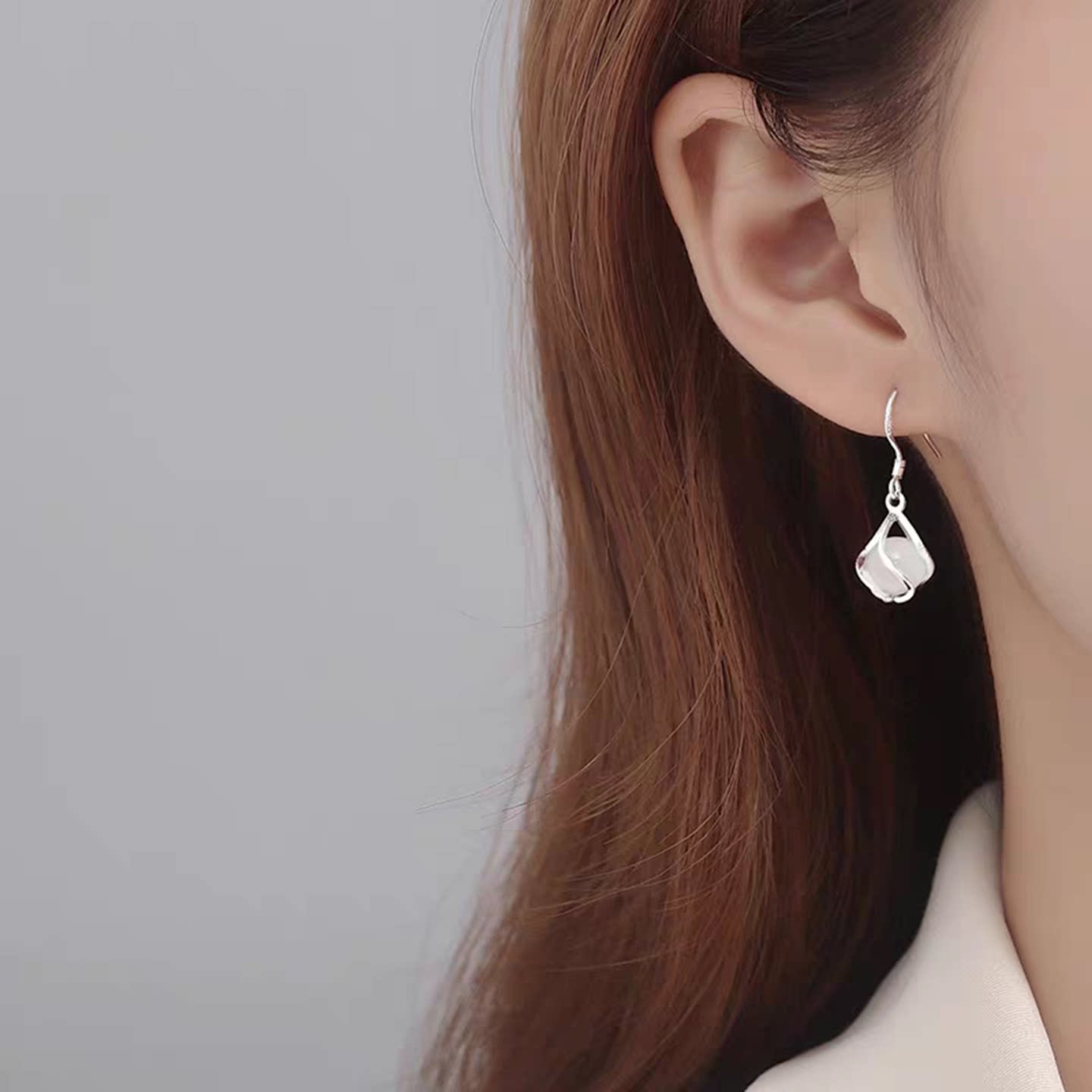 s925银针猫眼石耳环女简约气质耳钩个性显脸瘦长款流苏耳坠潮耳饰