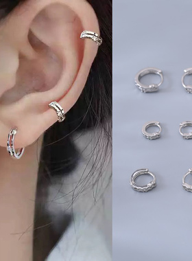 925银针双层圆圈耳环女小众设计闪钻耳骨钉气质高级感耳圈耳扣