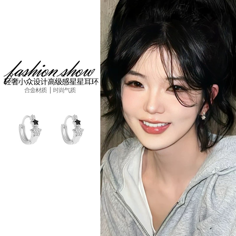 925银针星星耳扣女小众设计高级感百搭精致耳环ins冷淡风耳钉耳圈