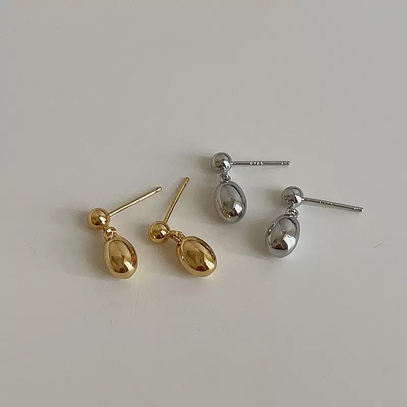 925银针水滴耳钉女小众简约气质短款耳坠个性冷淡风光面豆豆耳环