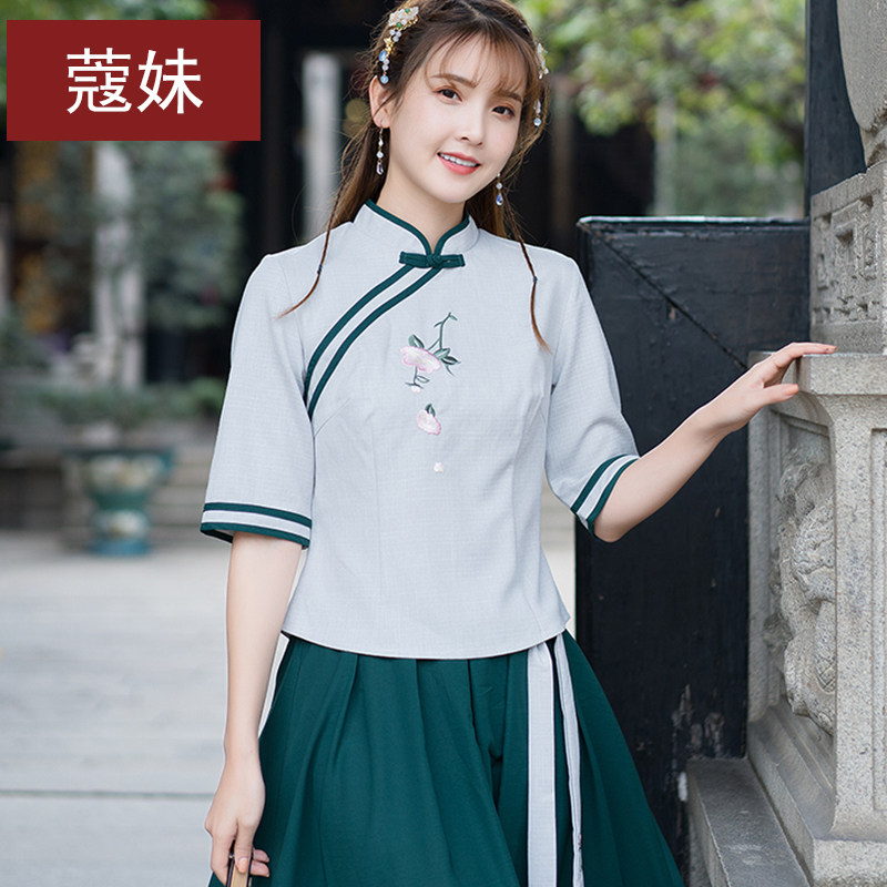 中式棉麻上衣唐装女改良复古女装茶艺服装中国风禅服刺绣民族风