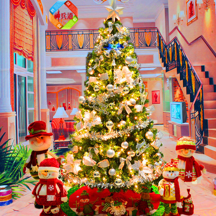 大型圣诞树 3米加密发光圣诞树 圣诞节银色装饰400cm圣诞树套餐5m