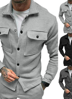 2023跨境冬季男士加绒夹克时尚休闲外套潮流男装外贸化纤类混纺