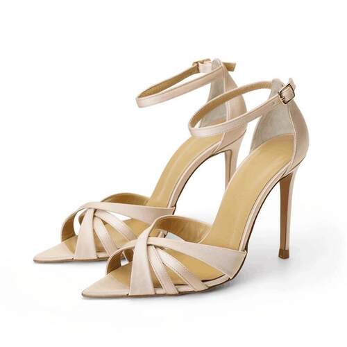 新款 跨境欧美时装凉鞋 罗马尖头绑带细跟女鞋sandals women 12cm