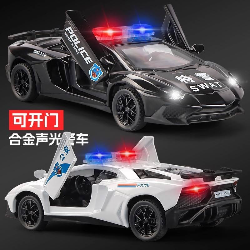 新款1-32兰博警车合金车仿真汽车模型2开门男孩110公安特警玩具车