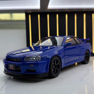 新款金丽方合金车模1比18街车版GTR34跑车带声光惯性玩具模型摆件