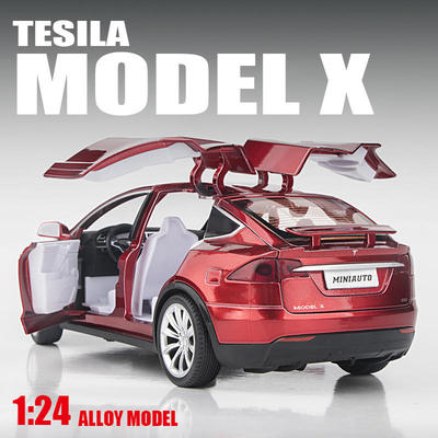 新款1：24特斯拉毛豆X金车模仿真蝴蝶门越野汽车模型男孩金属玩具