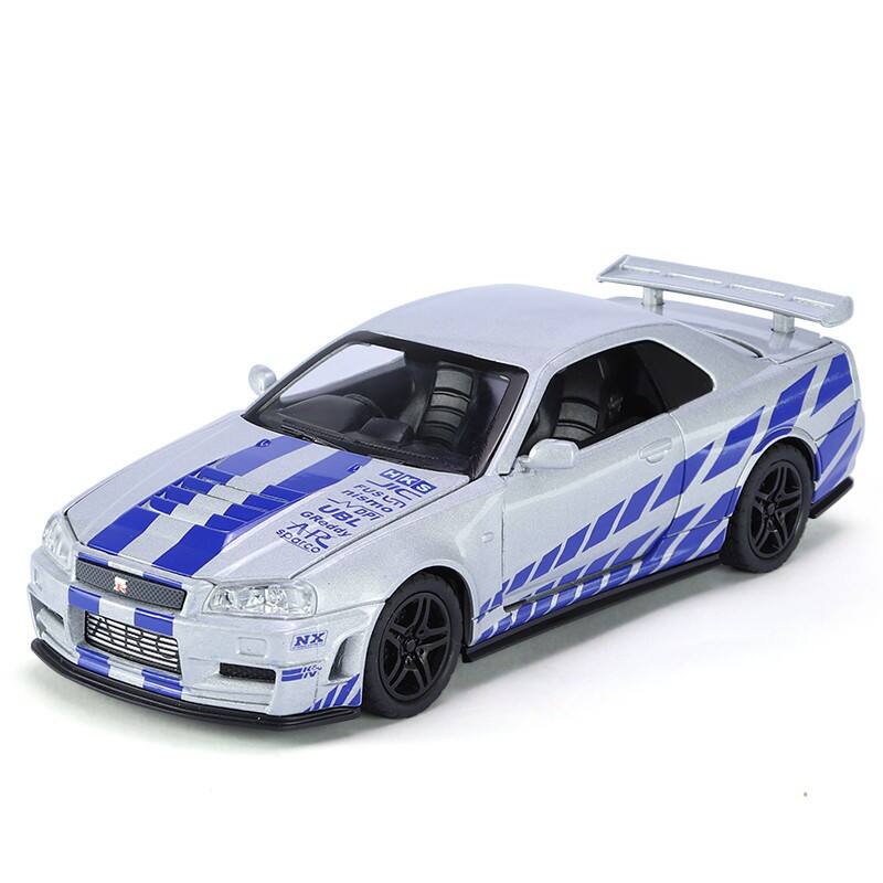 新款 1:32驰美R34合金车模型仿真赛车跑车儿童声光玩具车收藏摆件
