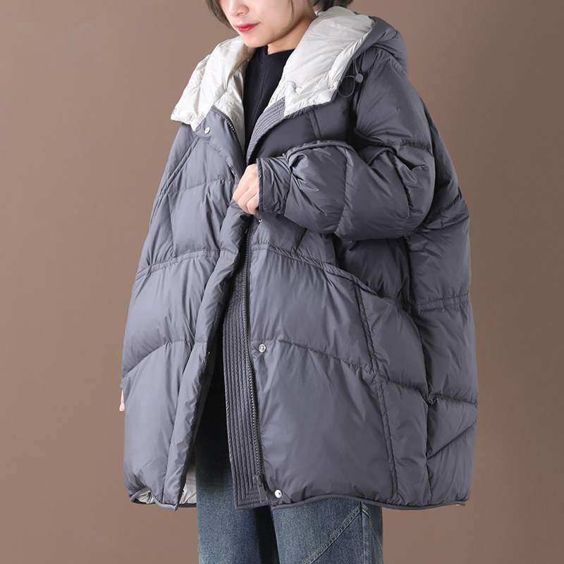 秋冬款韩版宽松大码文艺撞色连帽羽绒服