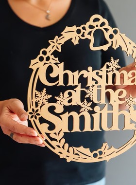 Personalised Christmas Wreath Sign定制圣诞节花木牌圣诞装饰牌