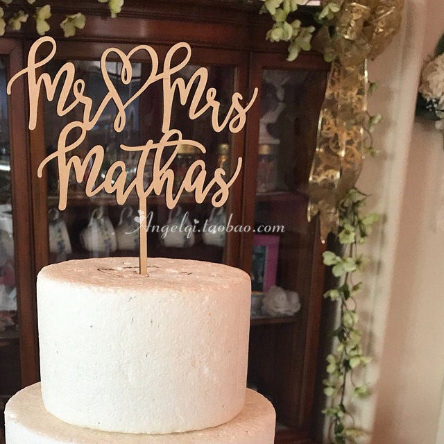 Rustic Mr & Mrs Wedding Cake Topper 定制婚礼周年纪念蛋糕插牌