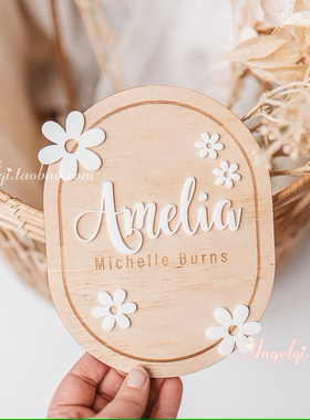 Birth Announcement定制婴儿名字出生公告牌月牌纪念礼物拍照道具