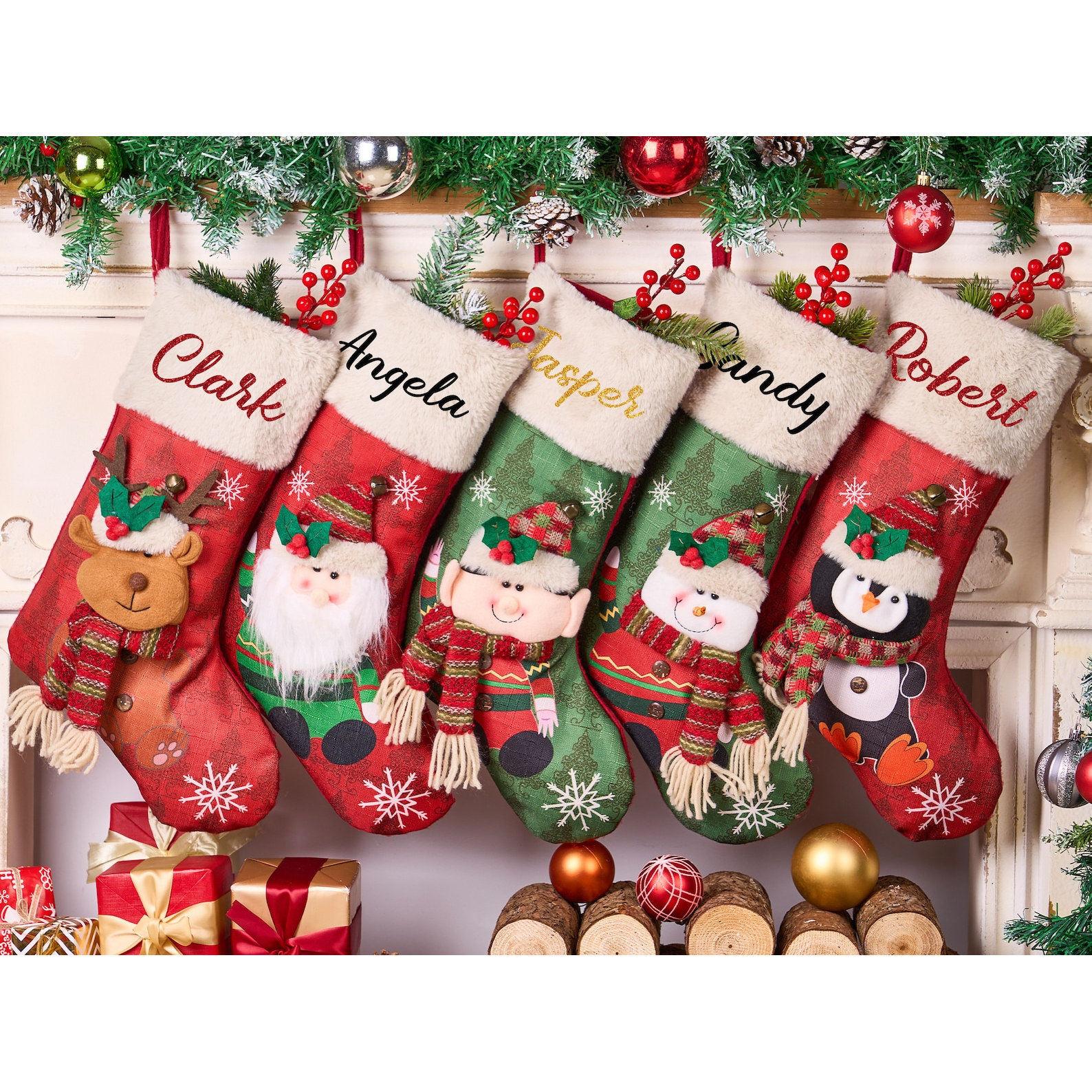 定制名字圣诞袜圣诞节装饰礼物袋圣诞老人袜 Christmas stocking