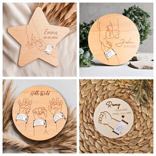 card holder 定制婴儿出生名字牌宝宝出生纪念木牌birth bracelet